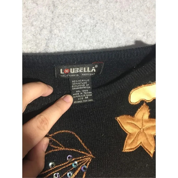 Womens LouBella Sweater Size Medium Brown Leaves Acrylic Blend Autumn Fall - Picture 3 of 5